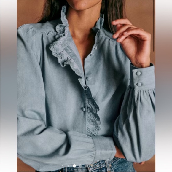 Sezane Tops - Sezane Chlo Ruffled Button-Down Shirt